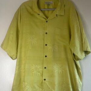 Tommy Bahama Men’s XL Silk Shirt Olive Green Palm Tree Embroidered Relaxed Fit